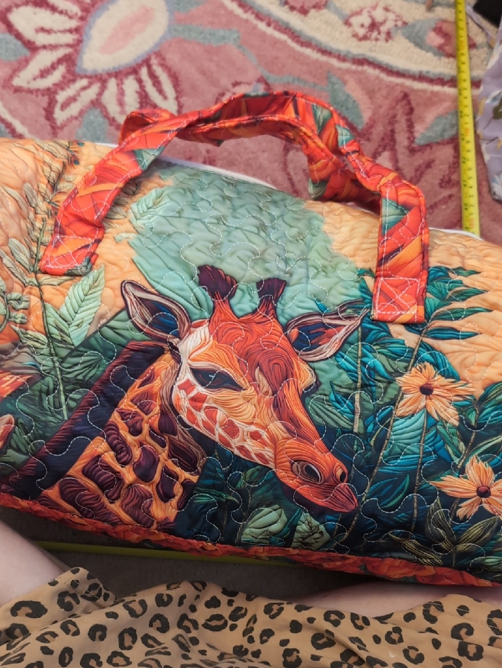 Colorful Quilted Giraffe Print Weekender Bag